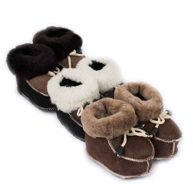 Chaussons enfant camel, en peau de mouton - Dgrandiose